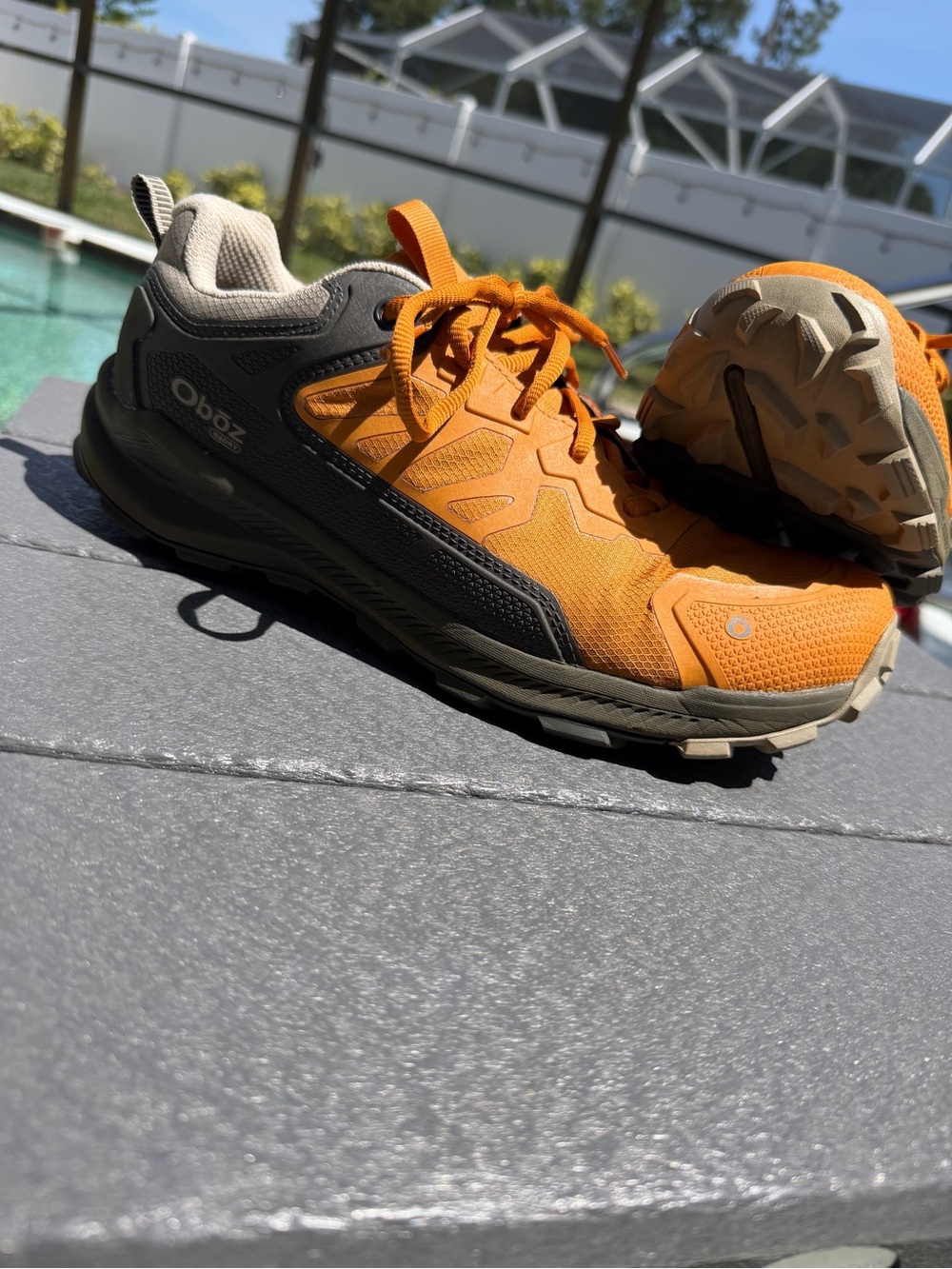 Oboz Men's katabatic low B-dry hiking shoes color is fall foliage orange/brown